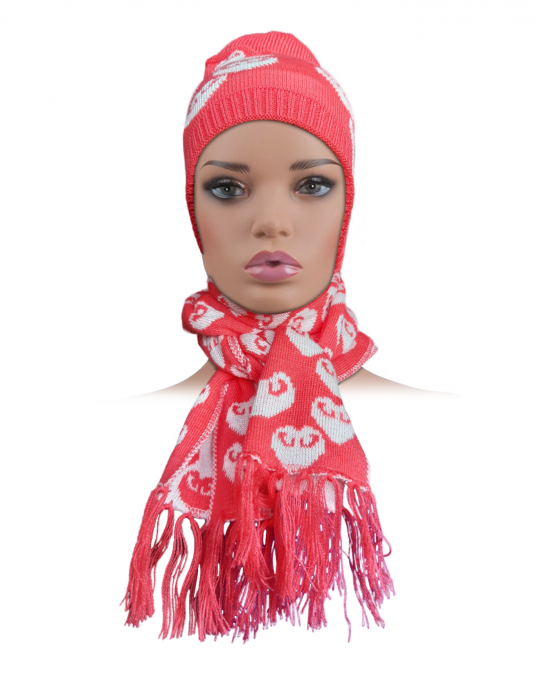 Acrylic Kids Cap with muffler set peach 